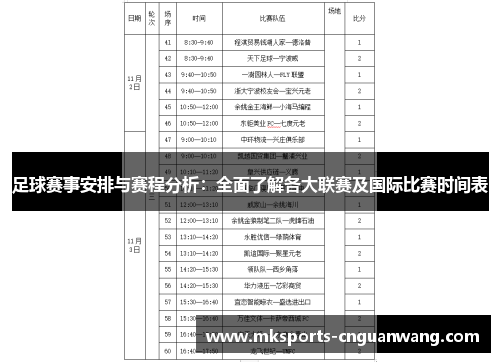 足球赛事安排与赛程分析：全面了解各大联赛及国际比赛时间表